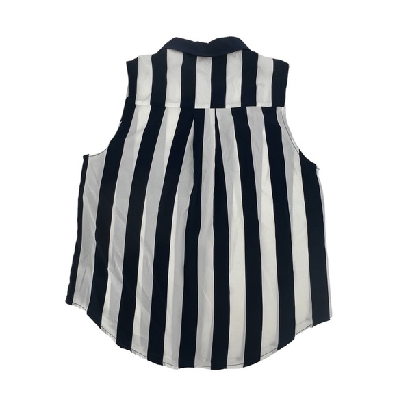 XXI Blue White Striped Sleeveless Pointed Collar V-Neck Blouse Size Med Women’s - Picture 3 of 5